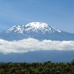 Snow-capped mountain above green fields from kenya
